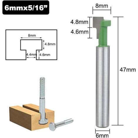 6mm Shank T-Slot and T-Rail Router Bits, Professional Woodworking Tools
