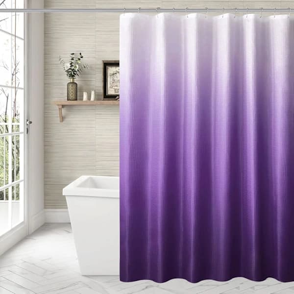 Dusjforhengsett Vanntett Muggresistent Vaffelvev Polyester med Kroker for Bad Lilla Ombre 180x180 cm