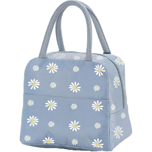 Isoleret frokostpose, bærbar termisk frokostpose køletaske Daisy mønster frokostboks arrangør tote taske arbejde skole picnic camping rejse (grå blå)