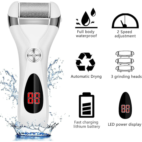Sähköinen jalka kovettumien poistaja, ladattava kovettumien poistaja 3 hiomapäätä kannettava vedenpitävä jalkavihla, ammattimainen pedikyyri työkalut jalkojen hoito