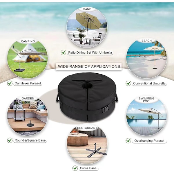 Parasol Basvikt Väska, Heavy Duty Paraply Sand Bas Upp Till 88lb, Sidoöppning Robust Solskydd Bas Stativ Sandsäckar, Utomhus Parasol Vikthållare