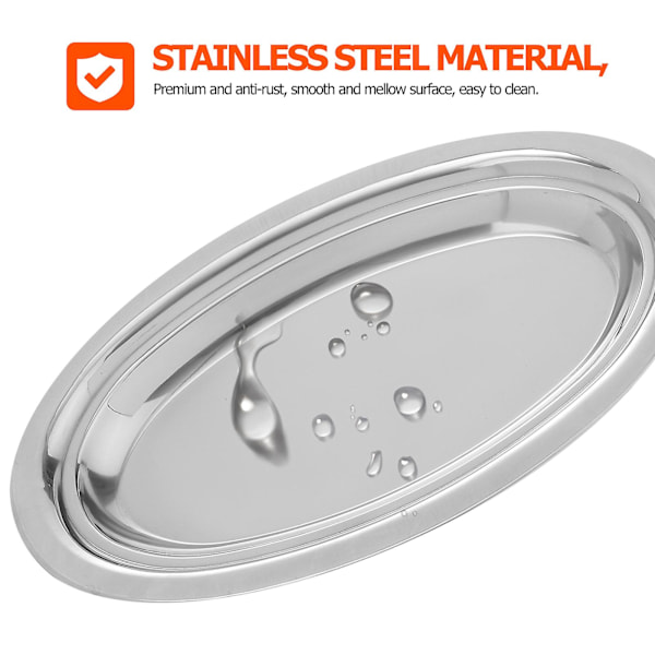 1 stk rustfritt stål oval plate dampende fisk plate snacks desserter serveringsbrett