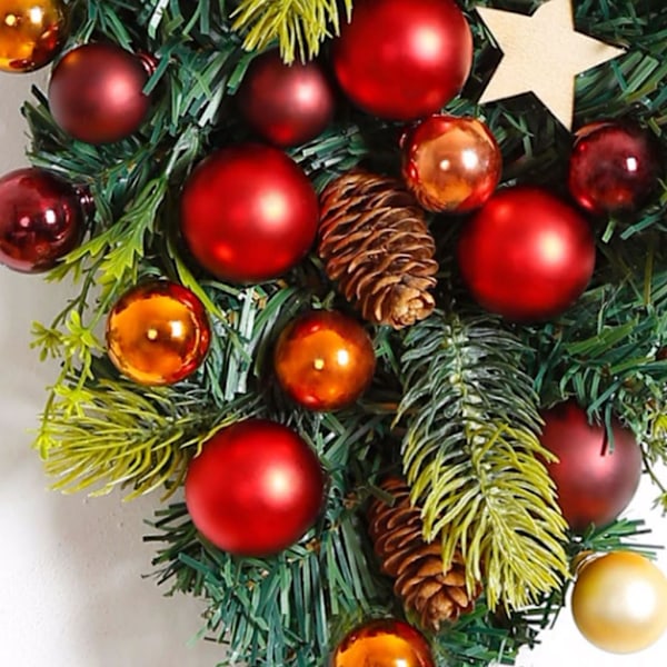 2 st julkransar för ytterdörren, konstgjorda julkransar, God Jul-skylt & glitterklotgirlangdekoration