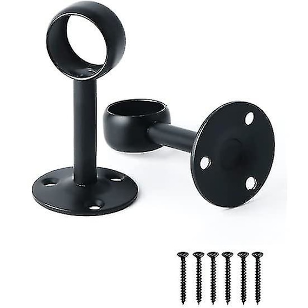 Curtain Rod Bracket Wardrobe Rod Bracket With Screws Ceiling Bracket For Curtain And Wardrobe, Matte Black Stainless Steel, Diameter 25mm, 2 Pcs