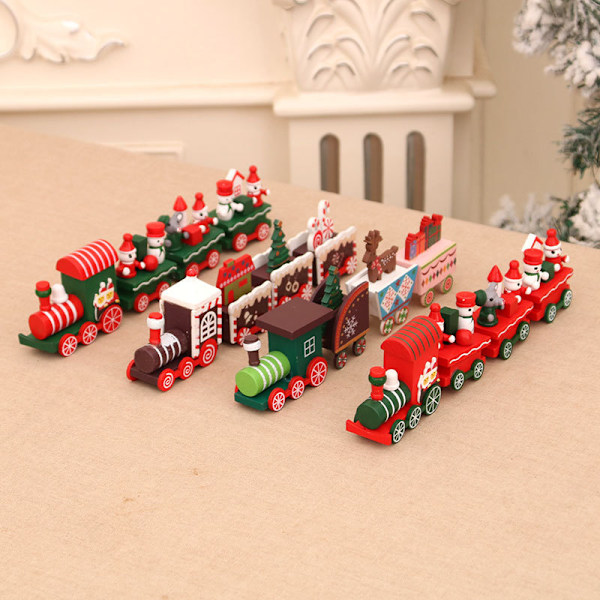 Julpynt i Trä - Tåg Ornament - Set med 4 Festliga Figuriner för Bordsprydnad - Kreativ och Fantasifull