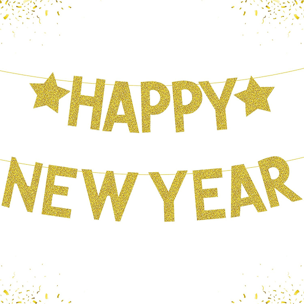 Glitter Guld Happy New Year Banner, som komplement till banderoll eller nyårsfestens bakgrund