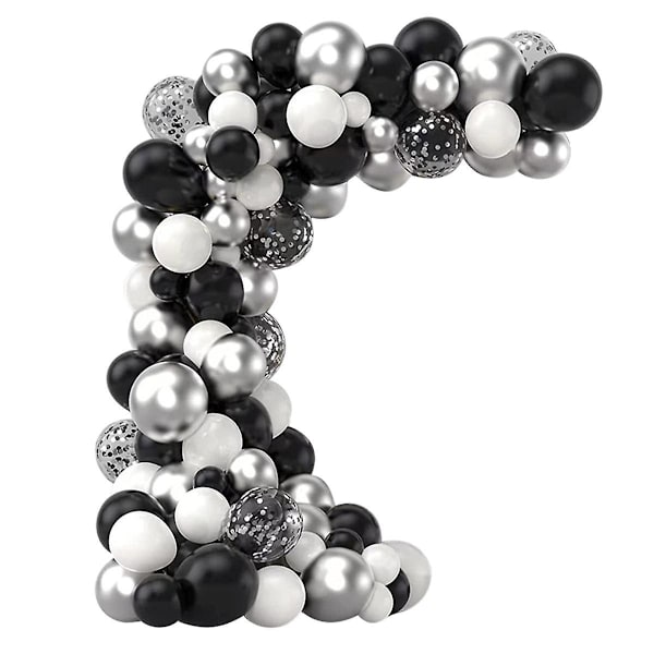 Elegant 85-delt sort og sølv ballonbue sæt - Premium kvalitet latex balloner