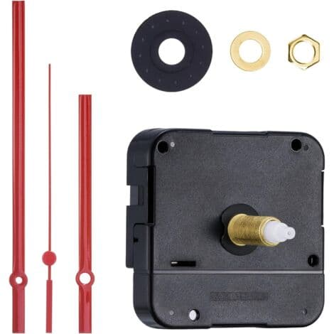 (Red) Long Spindle Quartz Clock Movement, 1/2 Inch Maximum Dial Thickness, 9/10 Inch Overall Shaft Length