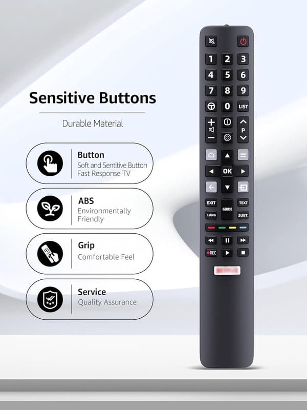 Erstatningsfjernbetjening til TCL Thomson RC802N, ingen programmering påkrævet, med 8 m rækkevidde til 4K UHD LCD LED Smart TV'er, sort