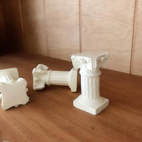 Hvit romersk søyle gresk søyle statue innendørs og utendørs moderne stil mini harpiks dekorasjon (1 stk, hvit)