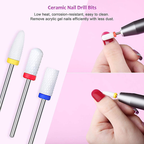 Nagelborr Bits Set, Elektrisk Nagelborr Bits Kit Keramik/volfram/diamant Karbid 3/32 Tum Nagel Bits För Filning Akrylnaglar Gelnaglar Ner Remo