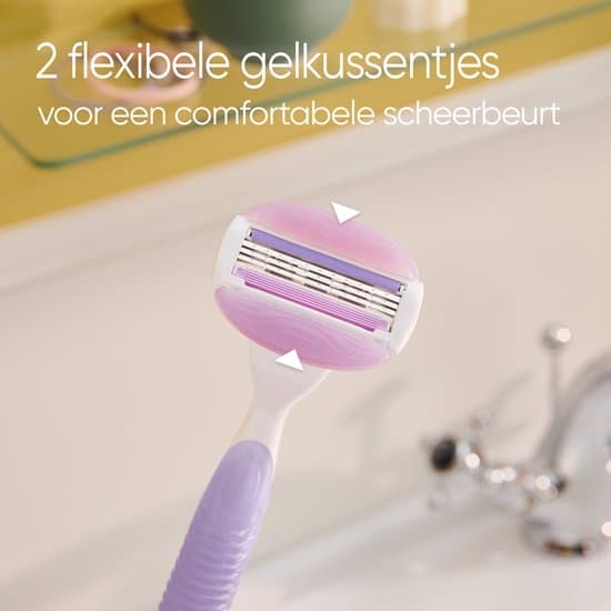 Barberhøvel for kvinner med 1 håndtak og 6 barberblader, 3 blader, gelputer med duft av hvit te, glatt barbering