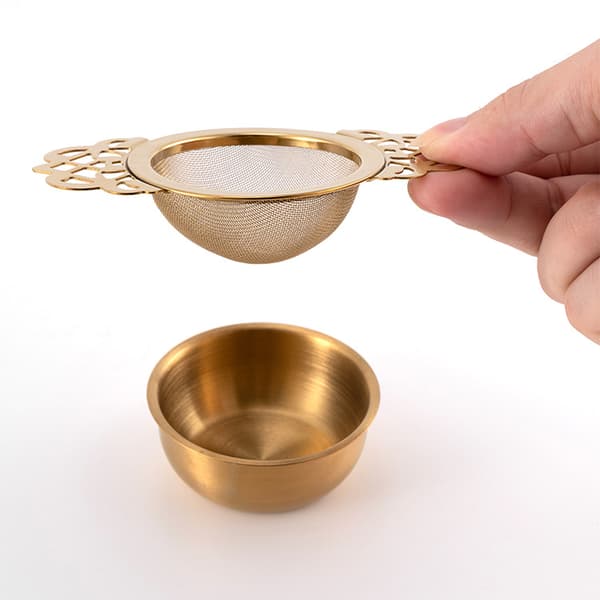 Lille finmasket teinfuser i rustfrit stål til løs te med dobbelthåndtag til tekande, krus og kopper