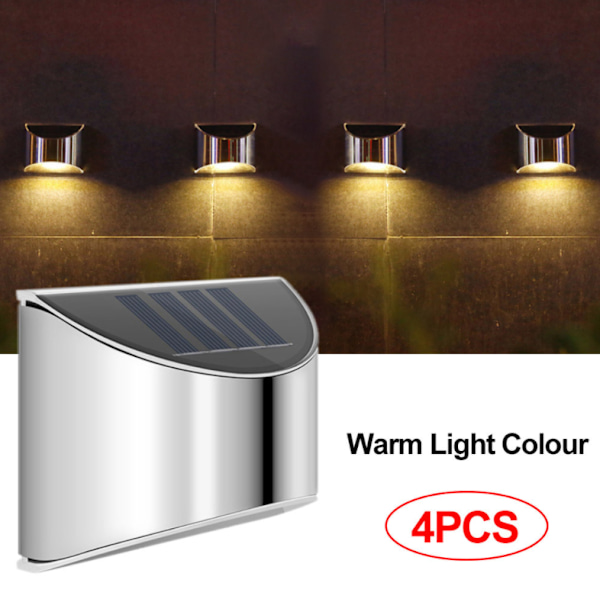 4 kpl aurinkokennovalaisimia seinälle - IP65 vedenpitävät LED-aita valot (lämmin valkoinen)