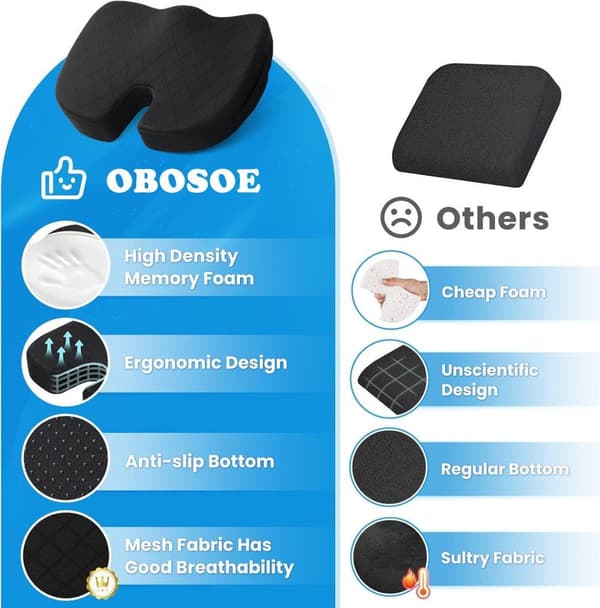 Sittdyna i Memory Foam, Ergonomisk U-formad Halkfri Stolsdyna för Kontor, Bil och Rullstol, Grå grey