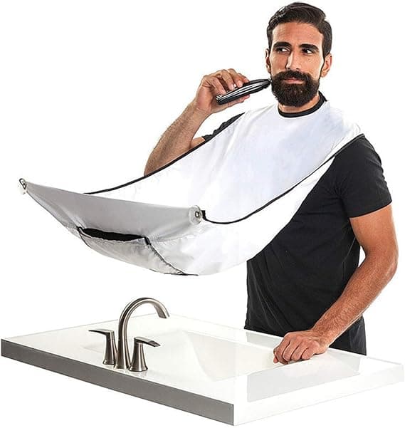 Portable Beard Catcher with Suction Cups - Beard Trimming Apron - Gift for Men, Father, Husband - White