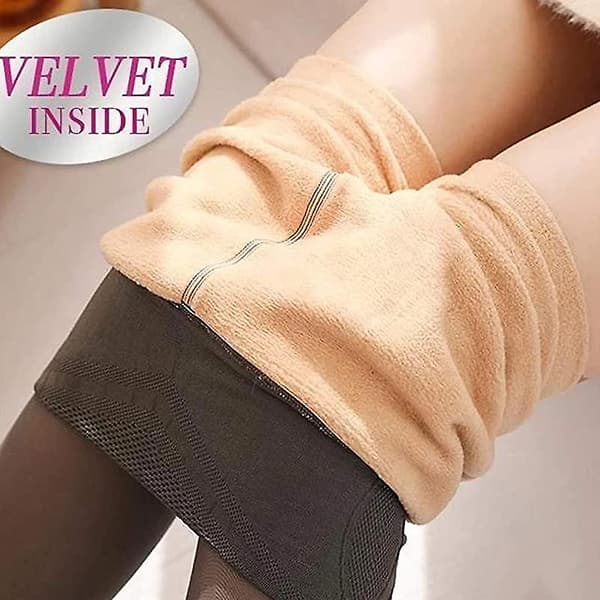 Vintervarme fleeceforede bløde bukser til kvinder, højtaljede tights, sort, sort Black 90g
