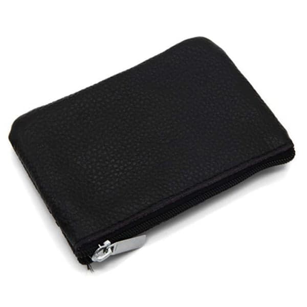 Small Wallet / Card Holder with Zipper Genuine Leather Black