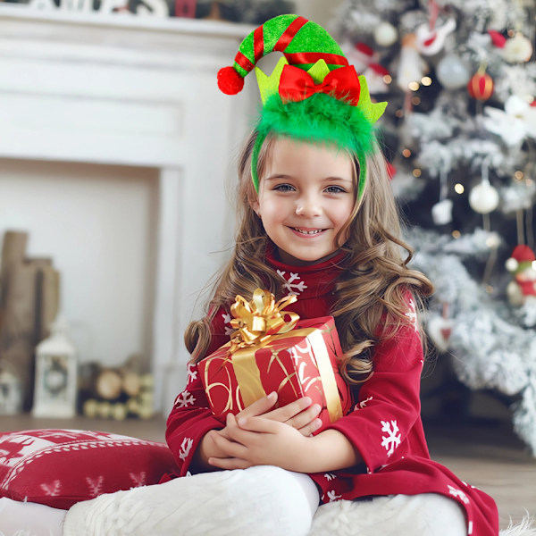 Julhuvudband 3-pack Julgran Rensa Huvudbonader Gevir Mickey Elf Huvudhatt Toppar Flexibla Röd Grön Semester Hårband