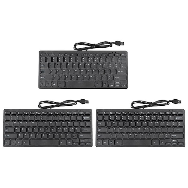 3x Trådkabel-tastatur Ultra-tynt stille lite størrelse 78 taster Mini Multimedia Usb-tastatur for bærbar PC