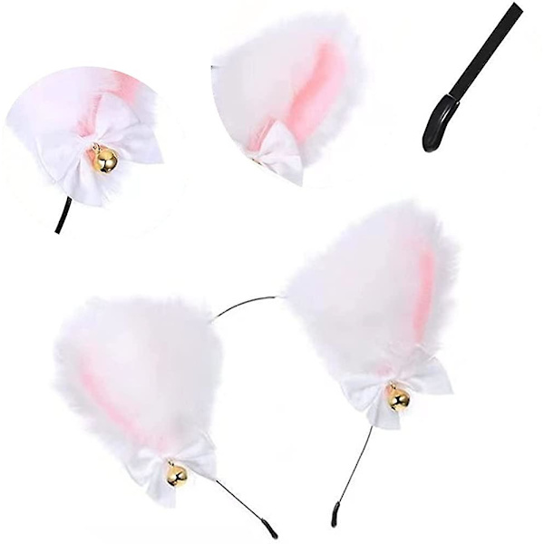 2 Set Svart Vit Katt Öra Hårband Räv Fuskpäls Öron Hårband Hårbåge