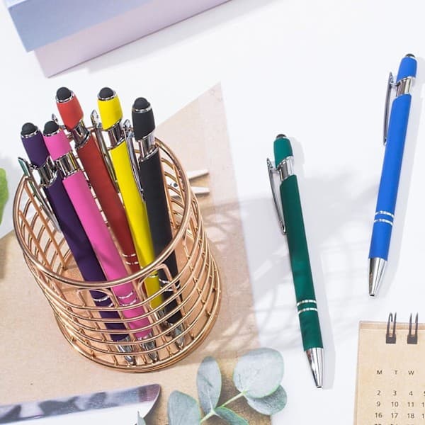 Kulspetspennor Indragbara Multipack 2 i 1 med Stylus Svart Regnbåge Kontorspresent Rainbow