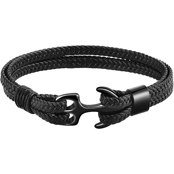 Dame- og herre-armbånd, stærkt læderarmbånd, flerlags vintage ankerarmbånd