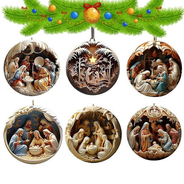 6 stk Julekrybbe Juletreanheng Jesus Kristus Hengende Ornamenter 2d Nyttår Akryl Utsøkt Innendørs Julekrybbe Dekor