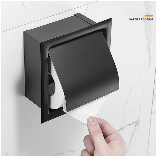 Rustfrit stål indbygget toiletpapirholder, badeværelsespapirholdere indbygget sort