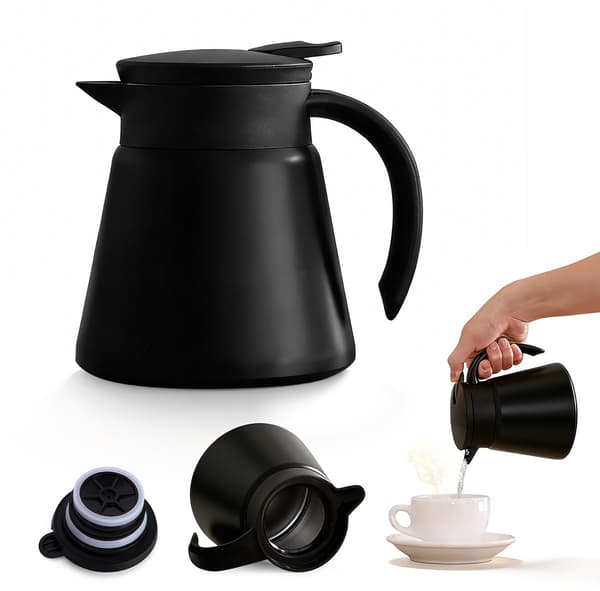 Isoleret kaffekande, 304 rustfrit stål, dobbeltvægget vakuumsisoleret, vinklet tud, til hjem og kontor, 600 ml sort