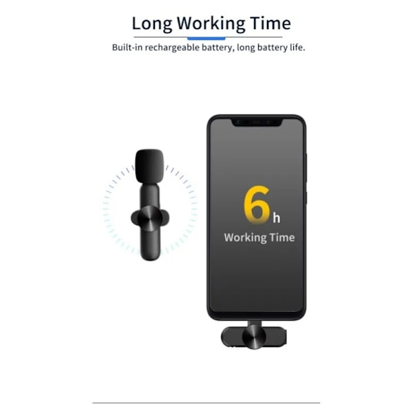 Sort trådløs mikrofon 2 i 1 Trådløs Lavalier-mikrofon til kamera, USB-C trådløs mikrofon til minikrofon