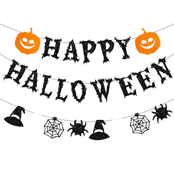 Musta Happy Halloween -lippu - Halloween-paperilippu, valokuvaustausta seinälle, takalle, toimistoon