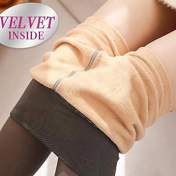 Dam Vinter Varma Fleecefodrade Mjuka Byxor Hög Midja Tights Brun Brun brown 220g