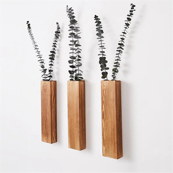 3-pack väggplanter för inomhusväxter, träväggdekoration för badrum, rum, för torkade blommor och fä
