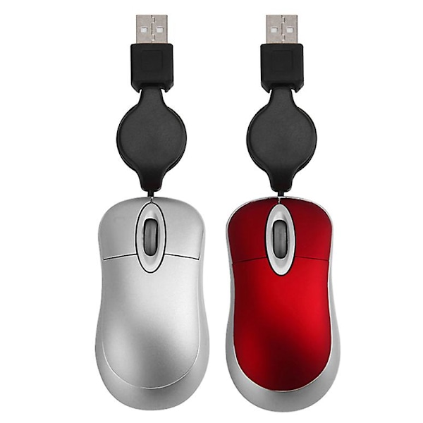 2x Mini USB -johtoinen hiiri, sisäänvedettävä kaapeli, pieni hiiri, 1600 dpi optinen, kompakti matkahuoneet