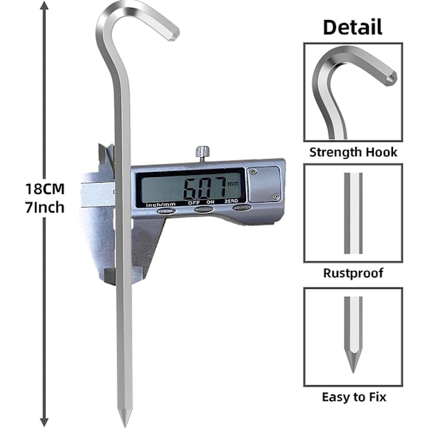 8 stk 18 cm teltplugger i metall, kraftige teltkroker i aluminiumlegering, campingplugger for hardt underlag, til fotballnett, presenning og utendørs hardt underlag