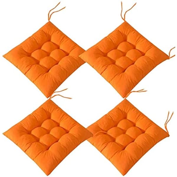 Sæt med 4 stolehynder med bindebånd, bløde sædehynder i polyesterbomuld til spisestue, have, terrasse, køkkenstole 40x40cm orange