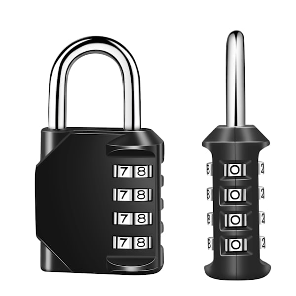 Kombinationslås, 4-siffrigt hänglås för skolgym, sportsskåp, staket, verktygslåda, fodral, hasp skåpförvaring (2-pack, svart)