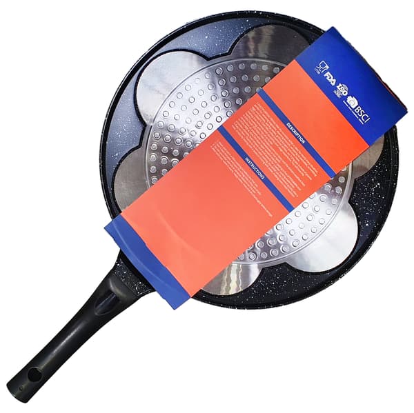 Pandekagepande Non-Stick 7-Kops Smiley Ansigt Form til Gas- og Induktionskomfurer, 26,5 cm Sort
