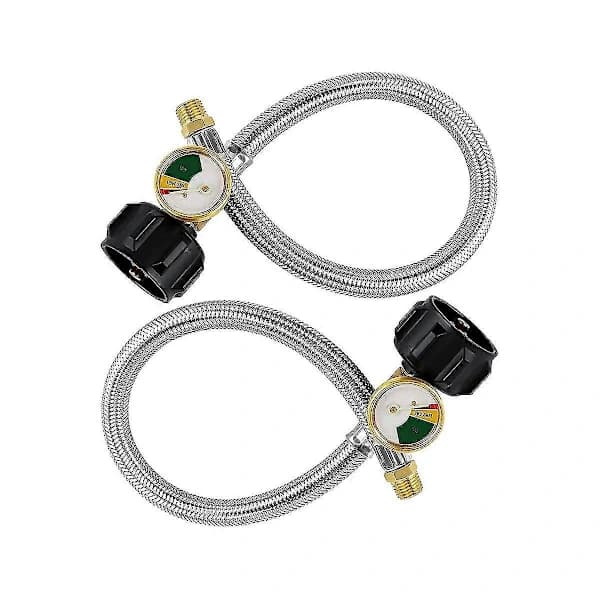 Husbilspropanslang med mätare, flätad i rostfritt stål, passar 5-40 lb tankar, 15 tum, silver, 2-pack