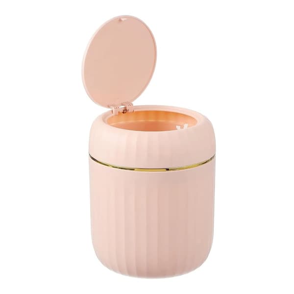 Light Luxury Press-Type Desktop Trash Can, Creative Small Coffee Table Office Living Room Study Room with Lid Trash Can Pink