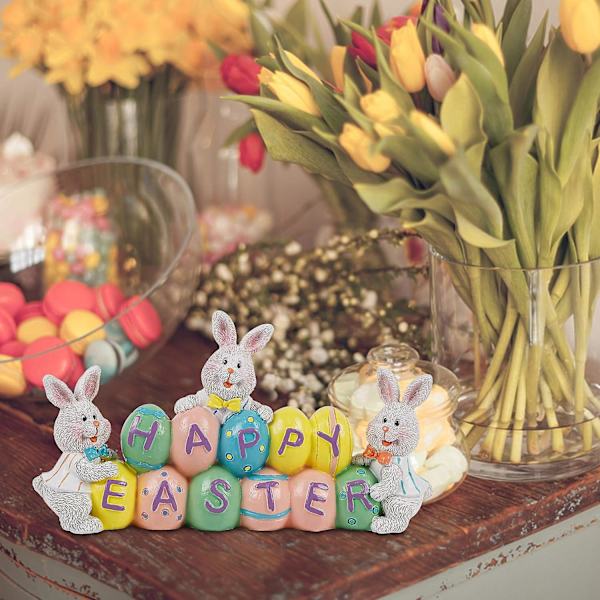 Påskedekorationer Håndmalede Påskeæg Bunny Centerpiece, 8,5 tommer Bordplade Påskeharpiksfigur Dekoration til Hjem Stue Soveværelse Påskedekoration