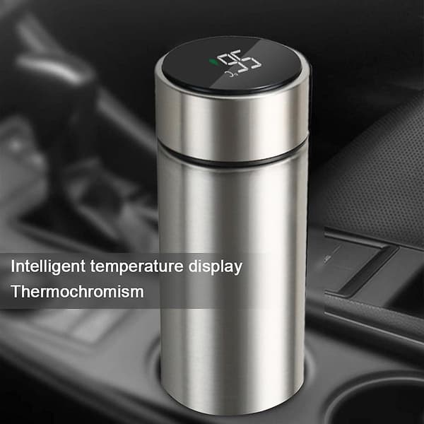 Water Bottle with LED Temperature Display, Double Wall Vacuum Insulated Water Bottle Black Silver silver