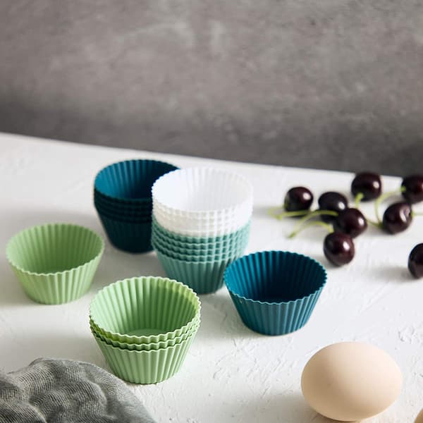 24-pack silikonbakformar återanvändbara muffinsformar non-stick cupcakeformar set cupcake silikonform standard (4 färger)