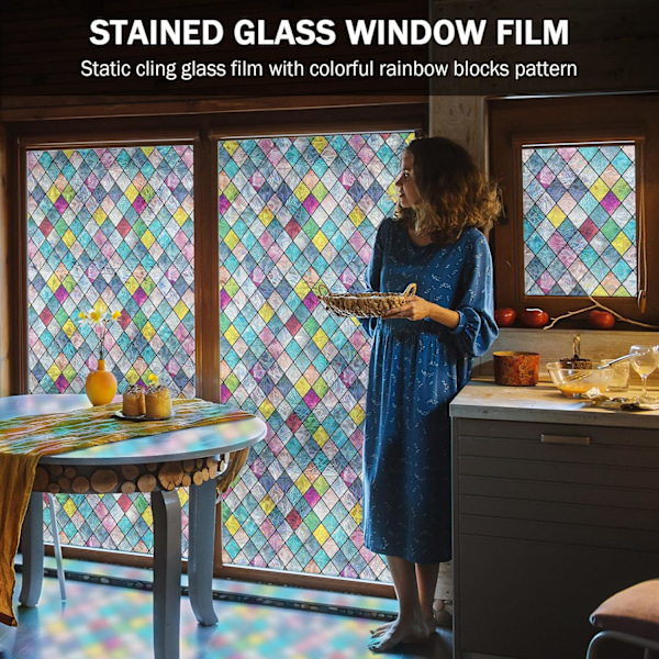 Vindusfilm for personvern, fargerik gittervindusfarge, regnbueglassklistremerker for hjemmet Anti UV 7,8 * 39,3 tommer
