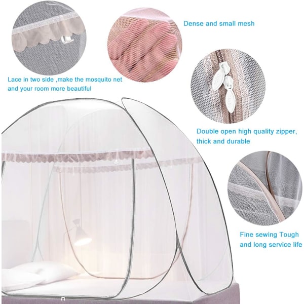 Myggnetting for seng, Pop-Up myggtelt bærbar sammenleggbar design med nettbunn, passer for uteplass soverom campingturer