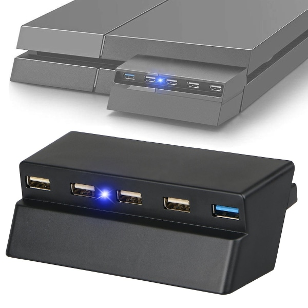 5-port USB-hub til PS4 Slim Edition, USB 3.0/2.0 højhastighedsadapter