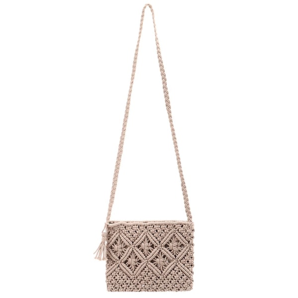 Handvävd Crossbody-väska i halm för kvinnor, bohemisk strandväska med axelrem, tofsar och dragkedja light gray