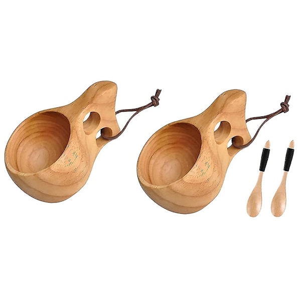 2-pack Nordisk Stil Träkopp Kuksa Kopp Bärbar Utomhus Camping Dryckeskopp Träkaffekopp Wit