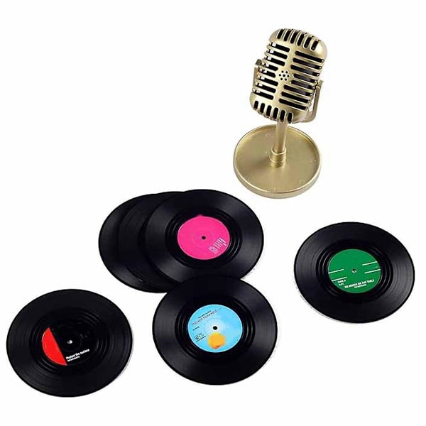 Retro dekorative plateunderlag for drikke - Fargerike vinylplater - Perfekt for hjem/kontor/bar - Gave til musikkentusiaster